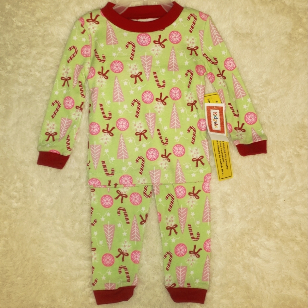 NWT Midgets Candy Cane PJ set, green and red, 12M